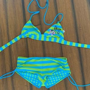 Floral triangle tie side bikini swimsuit
